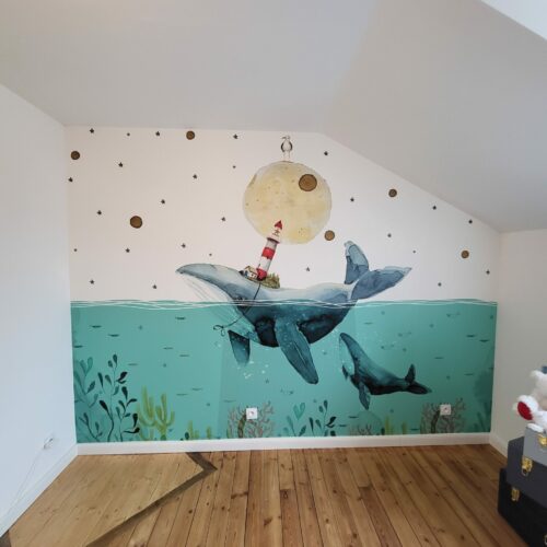 Pose d'un papier peint chambre enfant Auray